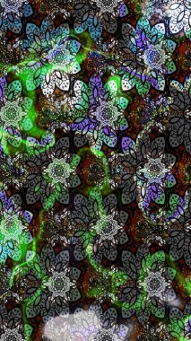 Raster illüstrasyonu. Gri ve siyah renklere karalamalar çizilmiş çiçek deseni.