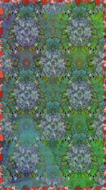 Raster. Yeşil renkli güzel çiçeklerle kusursuz desen, suluboya çiçek deseni, duvar kağıdı, kart ya da kumaş için fayanslı..