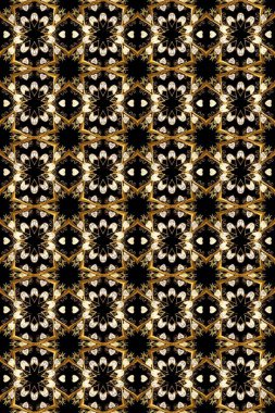 Raster illüstrasyonu. Basit bir şekilde. Ağ, tekstil ve duvar kağıtları için kusursuz desen. Klasik bej, kahverengi ve siyah geometrik süs.