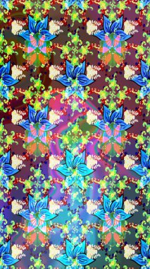 Çiçekli zambakların eskiz geçmişi. Çiçek tasarımı için inanılmaz bir kolaj cenneti tarzı. Parlak çiçekli kolaj çiçekleri mavi.