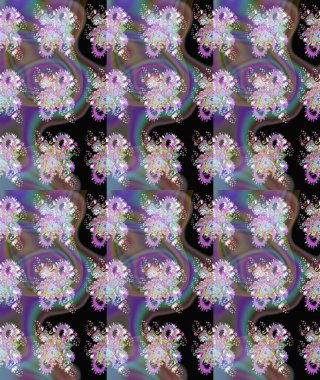 Raster deseni. Ağaç dallı bahar çiçekleri ile desen, nötr ve siyah renkler ile çiçek silueti.