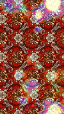 Raster illüstrasyonundaki çiçek desenli çizim. Kahverengi ve kırmızı renkte çiçekler.