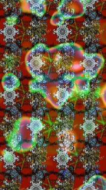 Raster illüstrasyonu. Kahverengi ve yeşil renkli çiçekler. Çiçek desenli eskiz, vuruşlar, sıçramalar, yaz çiçekleri..