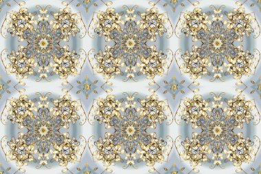 Gri, bej ve altın elementli nötr renklerde kusursuz desen. Klasik raster sarısı, kusursuz desen. Klasik klasik klasik arka plan. Geleneksel oryantasyon süsü.