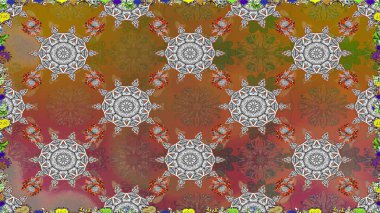 Raster illüstrasyonu. Kahverengi renklere karalamalar çizen kusursuz çiçek deseni.