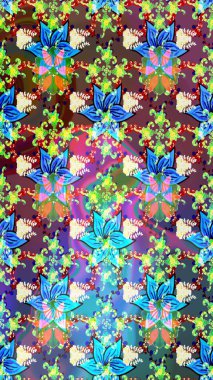 Çiçekli zambakların eskiz geçmişi. Çiçek tasarımı için inanılmaz bir kolaj cenneti tarzı. Parlak çiçekli kolaj çiçekleri mavi.