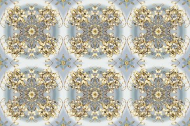 Geleneksel oryantasyon süsü. Klasik raster sarısı, kusursuz desen. Gri, bej ve altın elementli nötr renklerde kusursuz desen. Klasik vintage arkaplan.