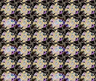 Güzel kumaş deseni. Raster illüstrasyonu. Çiçekler, dallar, bitkiler ve çiçekler. El çizimi.