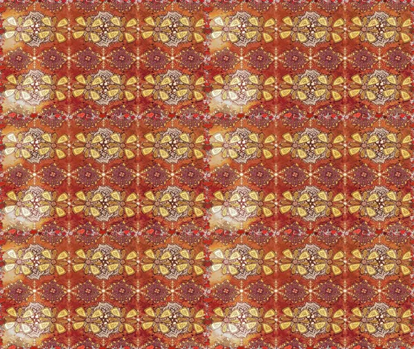 Kahverengi ve turuncu renkli yaz çiçekleri. Çiçekli karalama şeklinde Raster çiçek deseni. Raster illüstrasyonu.