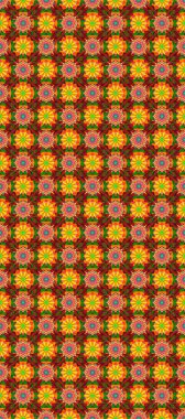 Renkli Yaz Temalı Kusursuz Arkaplan. Düz Çiçek Elementleri Tasarımı. Yeşil, turuncu ve kırmızı renkte çiçekler. Sevimli çiçek raster deseni.