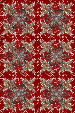 Kusursuz klasik raster kırmızı, gri, kahverengi ve altın desenli. Klasik klasik klasik arka plan. Geleneksel oryantasyon süsü.