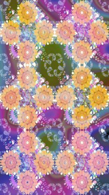 Tarafsız renklerde çiçekler. Renkli Yaz Temalı eskiz kalıbı. Düz Çiçek Elementleri Tasarımı. Raster illüstrasyonunda çiçek deseni çizimi.