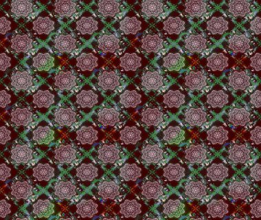 Şirin çiçekli eskiz deseni ve kahverengi renkli yapraklar, suluboya çiçek deseni, duvar kağıdı, kart veya kumaş için fayanslı. Raster illüstrasyonu.