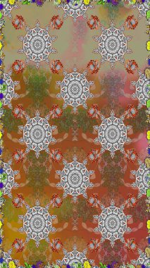 Çiçekli karalama şeklinde Raster çiçek deseni. Yumuşak, yaz çiçekli arka plan. Kahverengi ve gri renkte çiçekler.