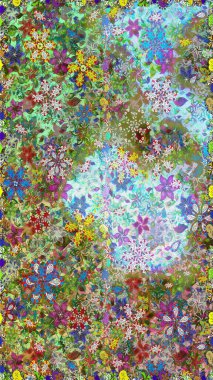 Yeşil ve tarafsız çiçekli bahar çiçekleri. Küçük renkli çiçekler. Moda baskıları için zarif bir şablon. Küçük çiçekte güzel bir desen. Motley illüstrasyonu.