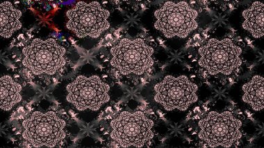 Siyah renkli Asya tekstili. Çiçek desenli çizim. Raster illüstrasyonu.