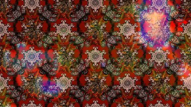 Millefleur 'lar. Tekstil, kumaş, kapaklar, duvar kağıtları, baskı, naylon, koleksiyon defteri, örgü, dekupaj için güzel bir eskiz. Küçük kahverengi, kırmızı bej ve çiçeklerle oldukça eski bir bez çanta deseni..