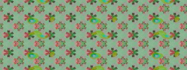 Retro tekstil tasarım koleksiyonu. El çizimi çiçek unsurları olan soyut çizim raster deseni. Çiçekli ipek eşarp. 1950-1960 motifleri. Mavi maviye.