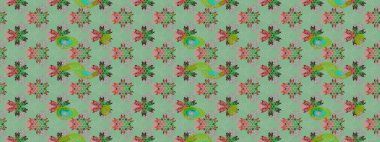 Retro tekstil tasarım koleksiyonu. El çizimi çiçek unsurları olan soyut çizim raster deseni. Çiçekli ipek eşarp. 1950-1960 motifleri. Mavi maviye.