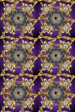 Geleneksel oryantasyon süsü. Klasik klasik klasik arka plan. Kusursuz klasik menekşe, gri ve kahverengi ve altın desenli.