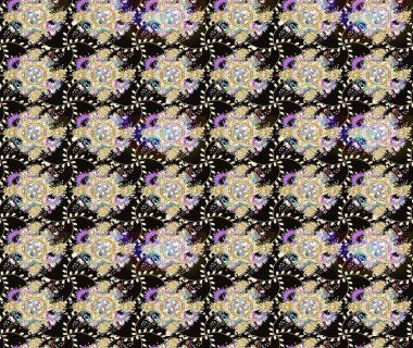 El çizimi. Güzel kumaş deseni. Raster illüstrasyonu. Çiçekler, dallar, otlar ve çiçekler.