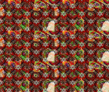 Çiçek süslemeli çizim deseni. Raster illüstrasyonu. Kırmızı renkte çiçekler.