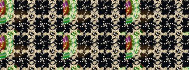 Siyah renkli şirin çiçek deseni. Düz Çiçek Elementleri Tasarımı. Raster Modaya uygun kumaş deseni. Renkli Bahar Teması çizim şablonu.