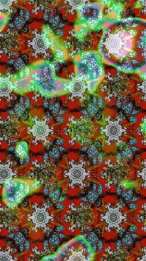 Renkli Bahar Teması eskiz kalıbı. Sevimli çiçek raster deseni. Düz Çiçek Elementleri Tasarımı. Kahverengi, yeşil ve kırmızı renkte çiçekler.