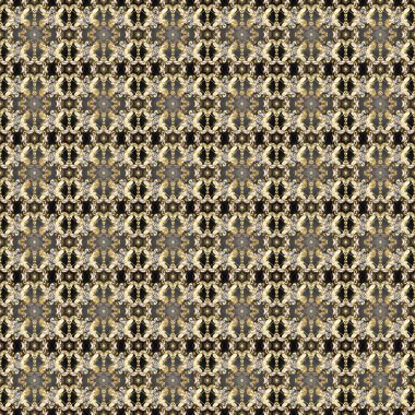 Damask pürüzsüz yineleme kalıbı. Gri, bej ve kahverengi renklerde altın element. Barok tarzında altın çiçekli süs. Antika altın tekrarlanabilir duvar kağıdı.