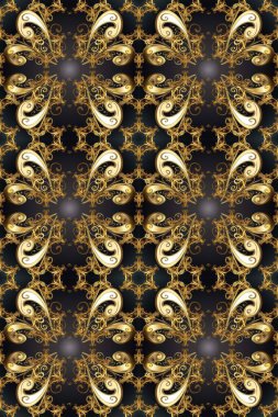 Raster illüstrasyonu. Bej, gri ve kahverengi renklerde altın. Doğum günü kartı, davetiye ya da afiş için iyidir. Dekoratif simetri arabesk. Kusursuz ortaçağ çiçek desenleri..