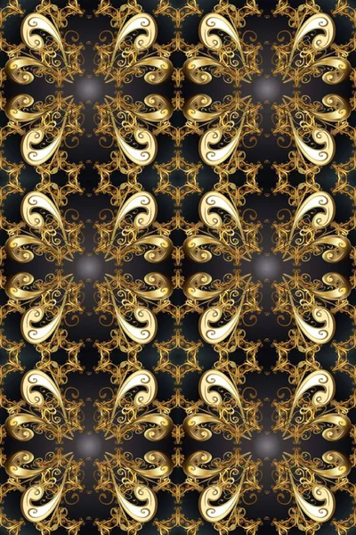 Raster illüstrasyonu. Bej, gri ve kahverengi renklerde altın. Doğum günü kartı, davetiye ya da afiş için iyidir. Dekoratif simetri arabesk. Kusursuz ortaçağ çiçek desenleri..