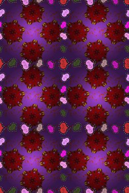 Çiçek deseni. Renkli Bahar Temalı Kusursuz Arkaplan. Raster kusursuz. Güzel kumaş deseni. Düz Çiçek Elementleri Tasarımı.