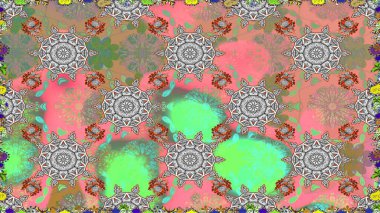 Raster illüstrasyonu. Suluboya tarzında gri ve pembe renklerde. Pürüzsüz bahar deseni ve küçük çiçekler.