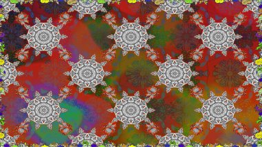 Raster illüstrasyonu. Tomurcukları papatya çiçekleri olan sevimli bir çiçek deseni. Miles Fleur, süslü püslü bir süs. Kumaş, tekstil, duvar kağıdı baskısı için. Kusursuz bir geçmişi var. Antika retro tarzı.