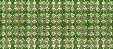 Altın çiçekli, pürüzsüz desen. Yeşil, gri ve bej renklerde altın bir element. Damask arkaplanı. Barok tarzında altın çiçekli süs..