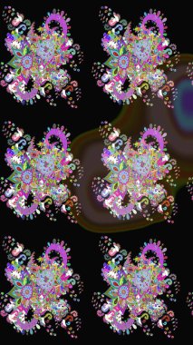 Moda baskıları için zarif bir şablon. Modern çiçek arkaplanı. Halk tarzı. Parlak renkli çiçekleri ve siyah yaprakları olan harika bir çiçek deseni..