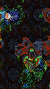 Kumaş desenli papatya çiçeği detayı. Siyah ve gri renkte çiçekler.