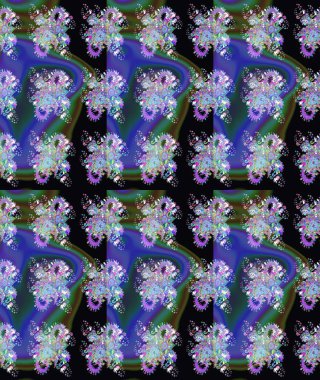 Raster illüstrasyonu. Mavi ve siyah renkte çiçekler. Çiçek süslemeli çizim deseni.