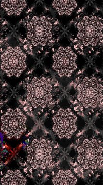 Siyah renkli Asya tekstili. Raster illüstrasyonu. Çiçek desenini çiz.