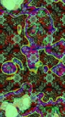 Parlak renkli çiçekleri ve yeşil, kahverengi ve gri renkte yaprakları olan harika bir çiçek deseni. Halk tarzı. Moda baskıları için zarif bir şablon. Modern çiçek arkaplanı.