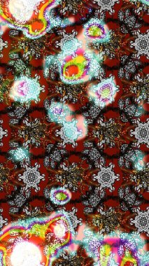 Gri, kahverengi ve kırmızı renkte çiçekler. Raster illüstrasyonunda çiçek deseni çizimi.