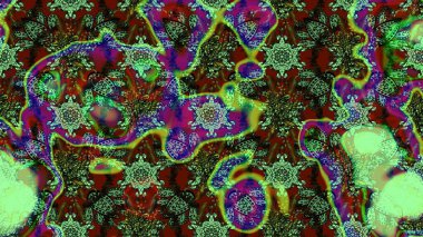 Parlak renkli çiçekleri ve yeşil, kahverengi ve gri renkte yaprakları olan harika bir çiçek deseni. Modern çiçek arkaplanı. Halk tarzı. Moda baskıları için zarif bir şablon.