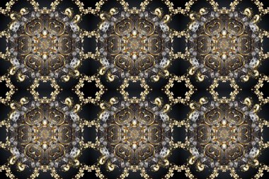 Bej, gri ve kahverengi renklerde altın bir element. Altın çiçekli, pürüzsüz desen. Barok tarzında altın çiçekli süs. Damask arkaplanı.