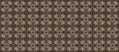 Süslü dekorasyon. Raster illüstrasyonu. Gri, kahverengi ve bej renkler üzerinde kusursuz deseni olan altın rengi soyut bir çiçek..