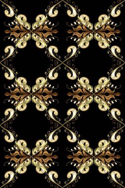 Kusursuz altın desen. Raster oryantal süs. Siyah, kahverengi ve bej renklerde altın elementlerle kusursuz desen.