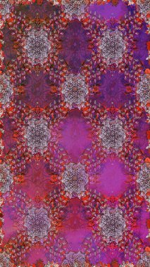 Çiçek arkaplan. Mor ve kahverengi renkli şirin tekstil. Raster illüstrasyonu. Çiçek duvar kâğıdı. Renkli, pürüzsüz desen.