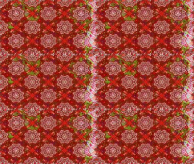 Renkli Bahar Temalı Kusursuz Arkaplan. Raster illüstrasyonunda kusursuz çiçek deseni. Düz Çiçek Elementleri Tasarımı. Kırmızı renkte çiçekler.