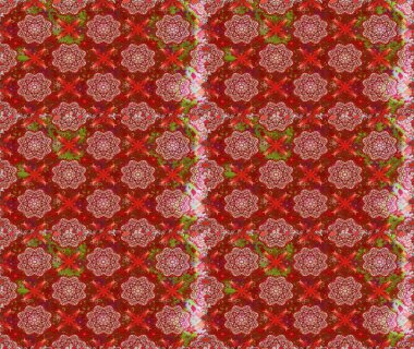 Renkli Bahar Temalı Kusursuz Arkaplan. Raster illüstrasyonunda kusursuz çiçek deseni. Düz Çiçek Elementleri Tasarımı. Kırmızı renkte çiçekler.