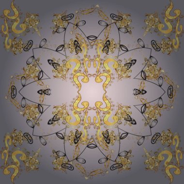 Gri ve nötr renklerde ve altın elementlerle kusursuz klasik desen. Gri ve nötr renklerde altın desenli altın elementler. Noel, kar tanesi, yeni yıl.