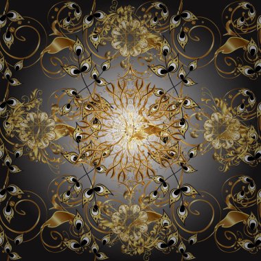 Oriental vektör klasik gri, kahverengi ve altın desenli. Kusursuz soyut bir arkaplan. Vektör illüstrasyonu.